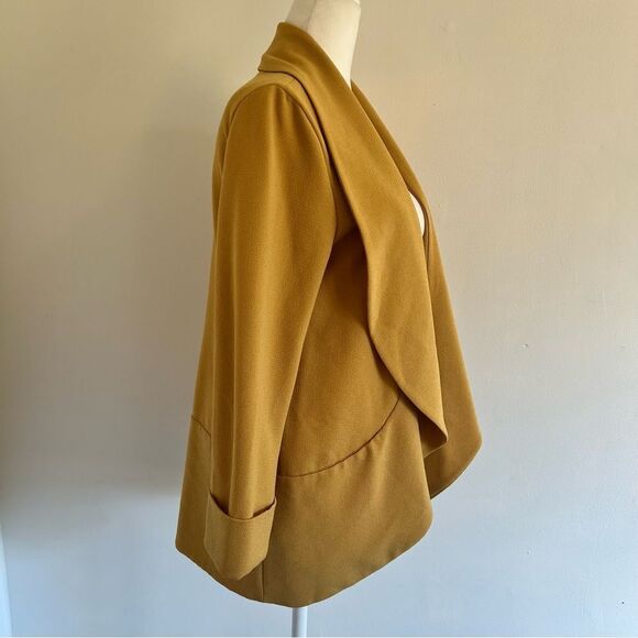 Bar III Mustard Yellow Textured Drape Open Front Blazer Jacket - Picture 3 of 6